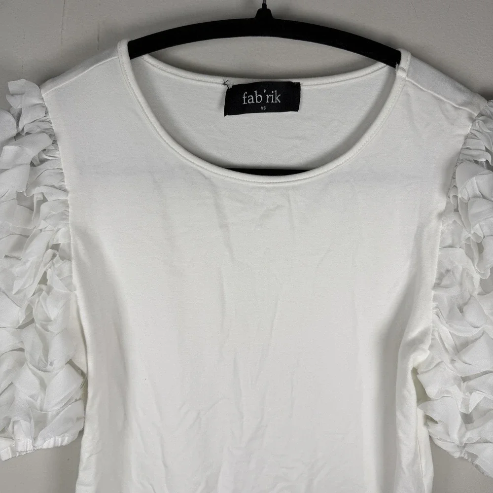 Fab*rik Puff Sleeve XS Tee Womens White Short Sleeve Pullover Officecore‎ Blouse